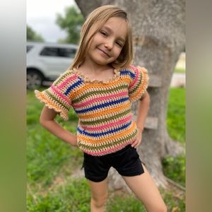 70’s Girls Handmade Crotchet Striped Top